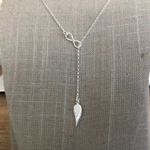 infinity Angel Wing Lariat 'Y' Necklace, Sterling Silver, Angel Wing Charm Infinity Pendant, image 9