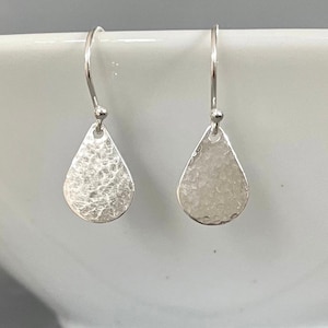 Hammer Textured Teardrop Earrings, Sterling Silver Beaten Jewellery, Gift for Her, Birthday Present, Minimalist Dangle Earrings