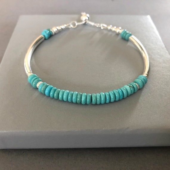 Turquoise Sterling Silver Noodle Bracelet Adjustable Slider | Etsy