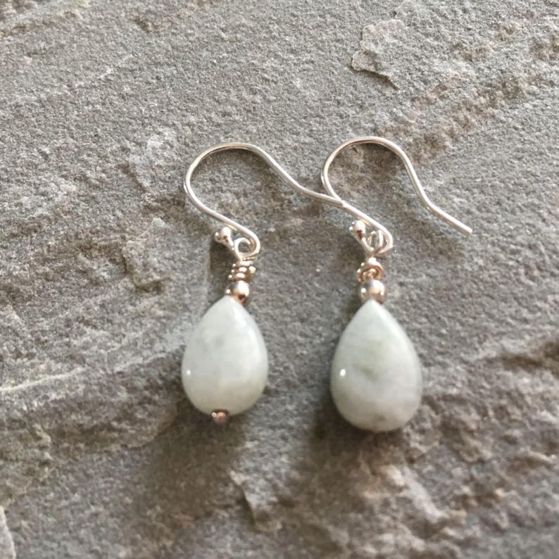 Pale Green Semi Precious Gemstone Jewelry Sterling Silver Jadeite Jewellery Gift for Her Green Jade Teardrop Dangle Earrings