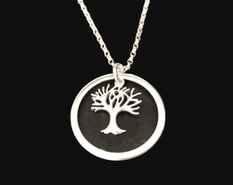 Collier arbre de vie en argent sterling : pendentif cercle texturé marteau, cadeau pour elle
