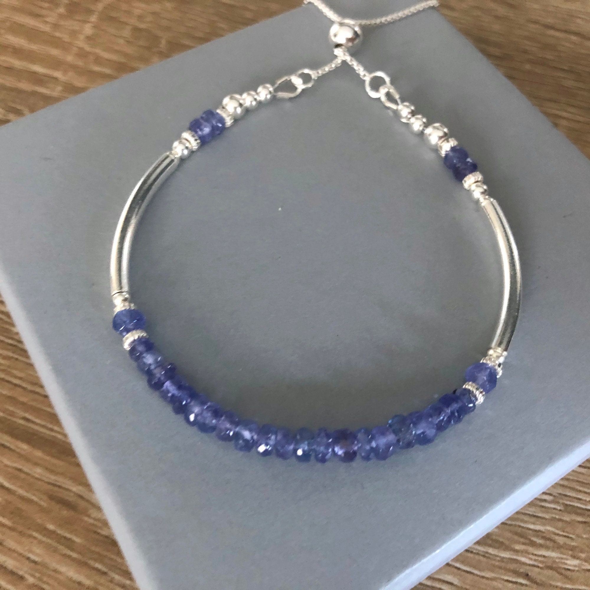 Sterling Silver Tanzanite Noodle Bracelet Adjustable Slider | Etsy