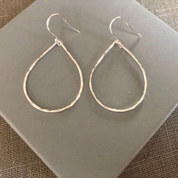 Sterling Silver Hammer Texture Teardrop Earrings