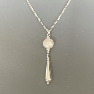 Sterling Silver Pearl Teardrop Necklace, White Pearl Jewellery, Bridal Pendant,