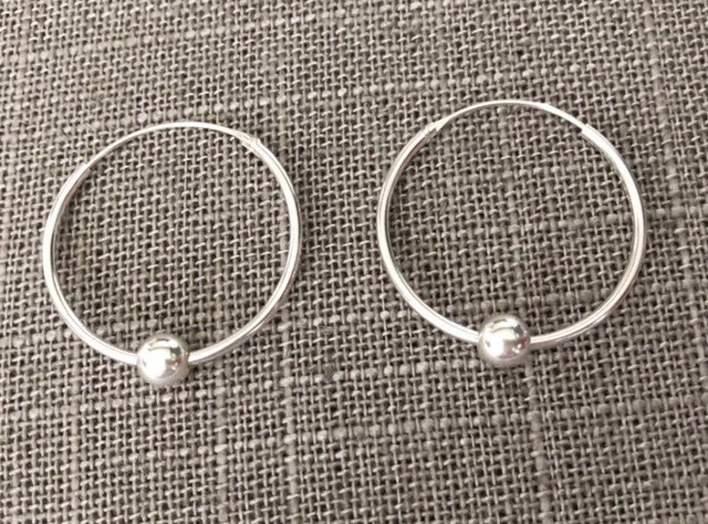 Large Hoop Ball Earrings, Sterling Silver Large Hoops, Boho Jewellery Gift For Her image 2