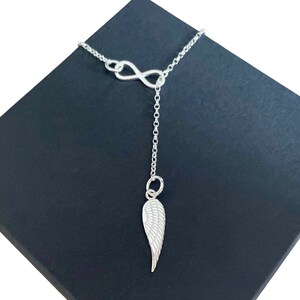 infinity Angel Wing Lariat 'Y' Necklace, Sterling Silver, Angel Wing Charm Infinity Pendant, image 2