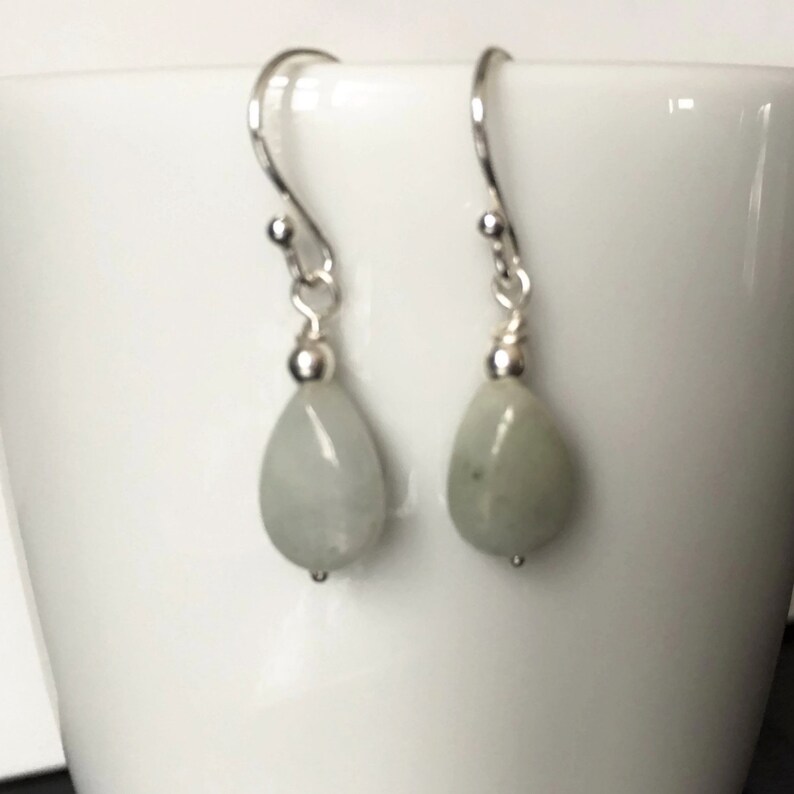 Pale Green Semi Precious Gemstone Jewelry Sterling Silver Jadeite Jewellery Gift for Her Green Jade Teardrop Dangle Earrings