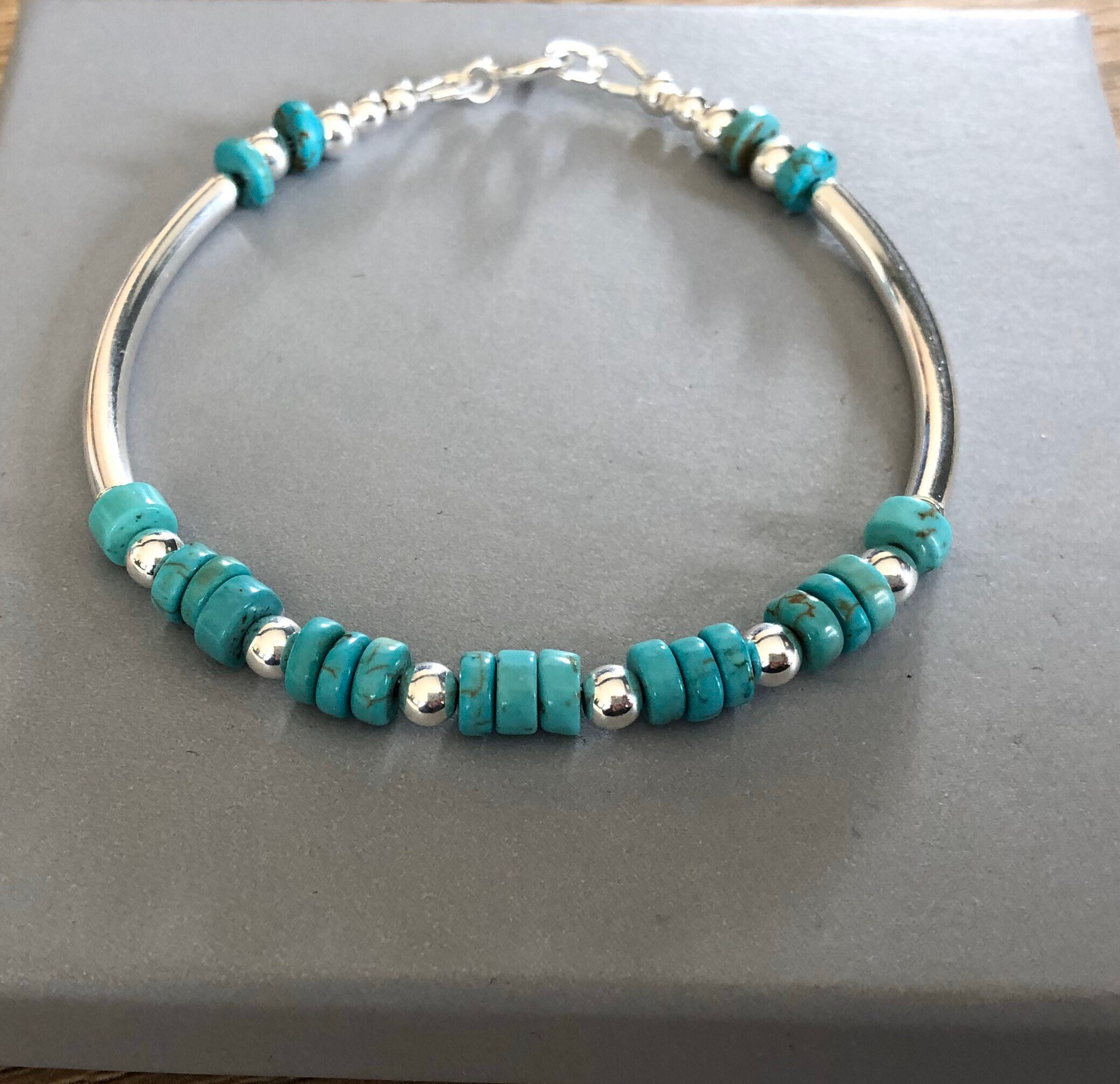 Sterling Silver Turquoise Noodle Bangle Bracelet Blue - Etsy UK