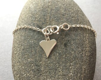 Sterling Silver Heart Charm Anklet: Personalized 925 Silver Ankle Bracelet