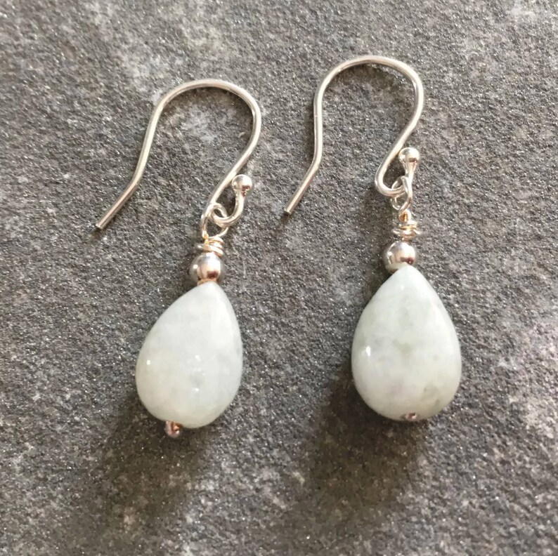 Pale Green Semi Precious Gemstone Jewelry Sterling Silver Jadeite Jewellery Gift for Her Green Jade Teardrop Dangle Earrings