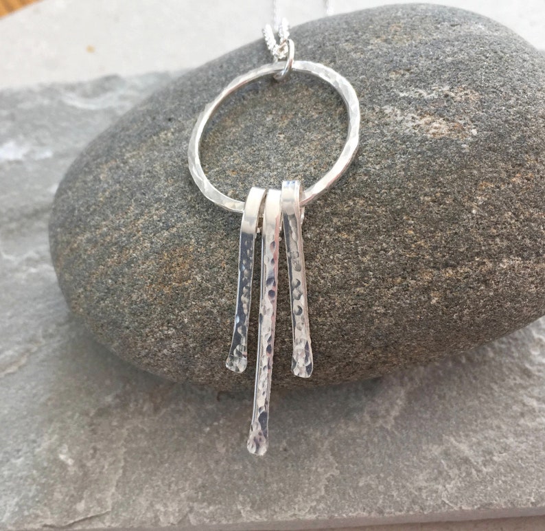 Textured Silver Tassel Pendant 925 Silver Jewellery Gift for Her Modern Pendant Sterling Silver Circle Tassel Necklace