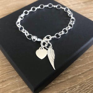 Sterling Silber Engel Flügel Herz Bettelarmband: Personalisierte Initiale