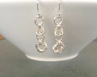 Sterling Silver Chainmaille Mobius Knot Earrings, Long Dangle Earrings, Handmade  Infinity Love Knot Jewellery Gift