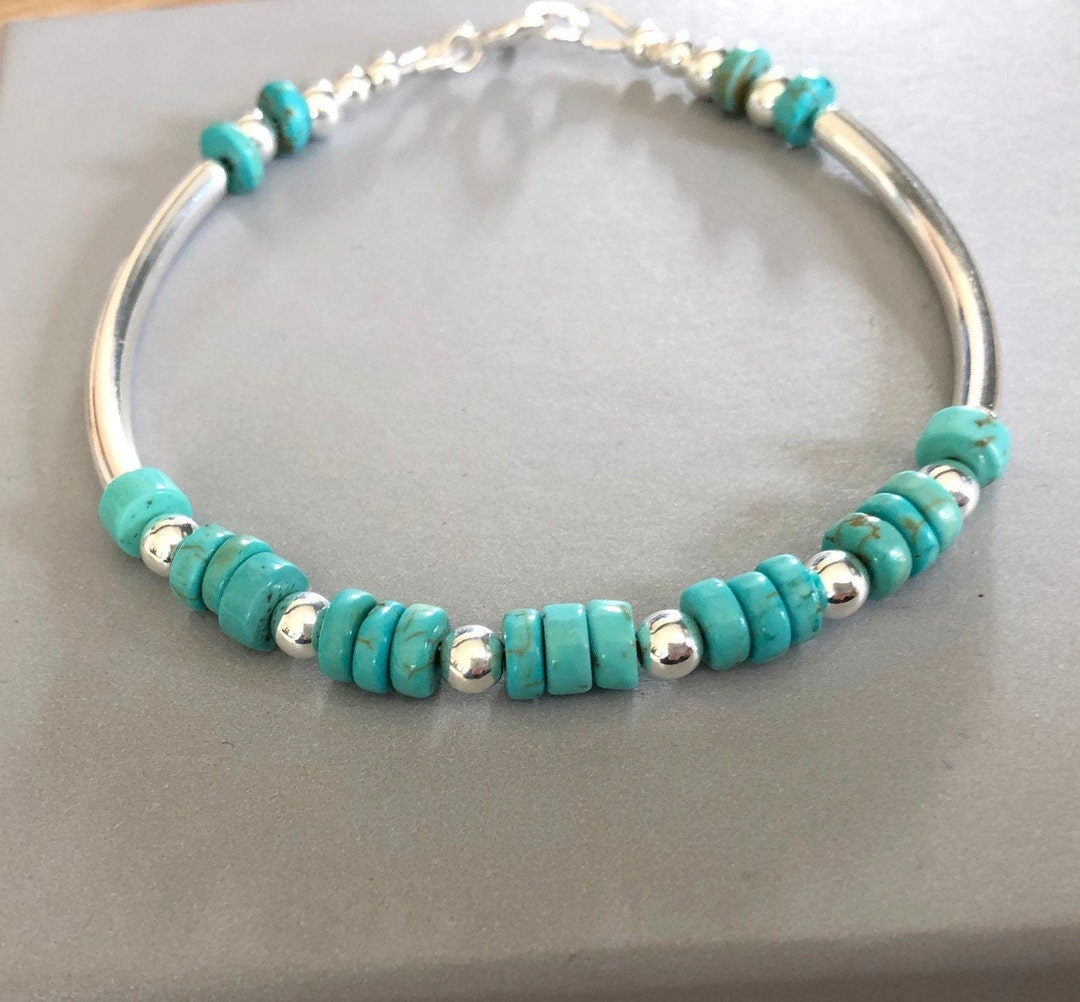 Sterling Silver Turquoise Noodle Bangle Bracelet Blue - Etsy