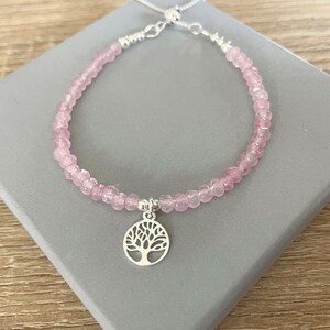 Rose Quartz Tree of Life Charm Bracelet, Sterling Silver Slider Clasp ...