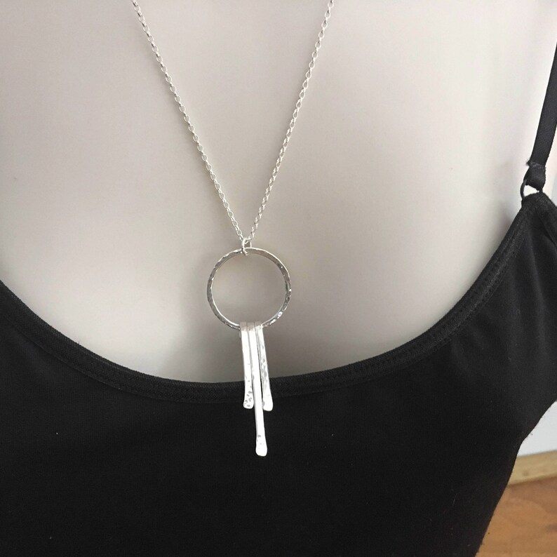 Textured Silver Tassel Pendant 925 Silver Jewellery Gift for Her Modern Pendant Sterling Silver Circle Tassel Necklace