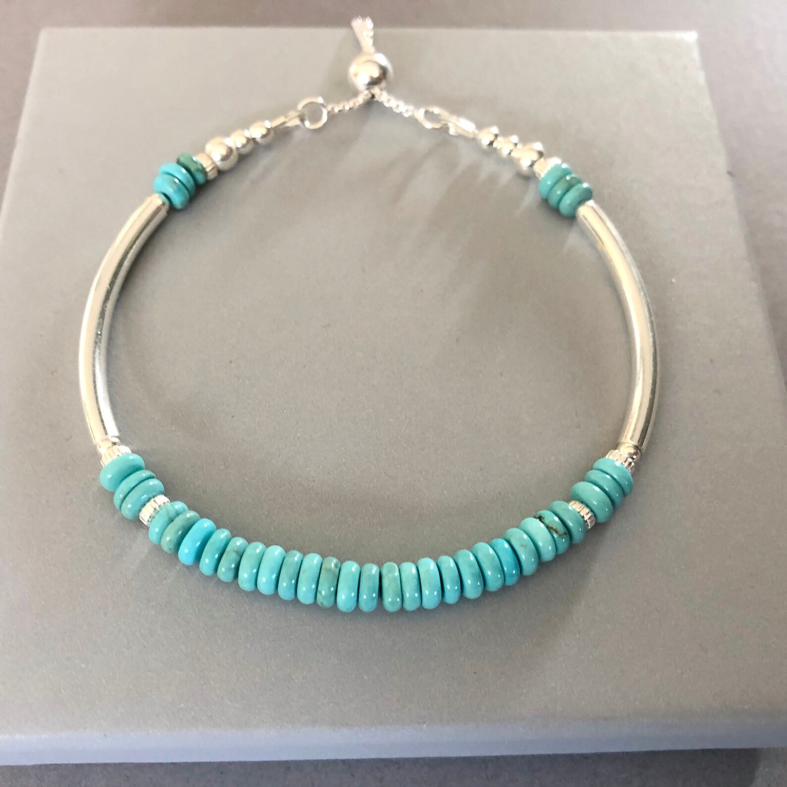 Turquoise Sterling Silver Noodle Bracelet Adjustable Slider - Etsy