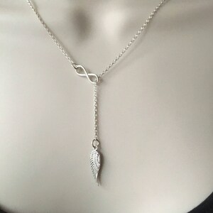 infinity Angel Wing Lariat 'Y' Necklace, Sterling Silver, Angel Wing Charm Infinity Pendant, image 4