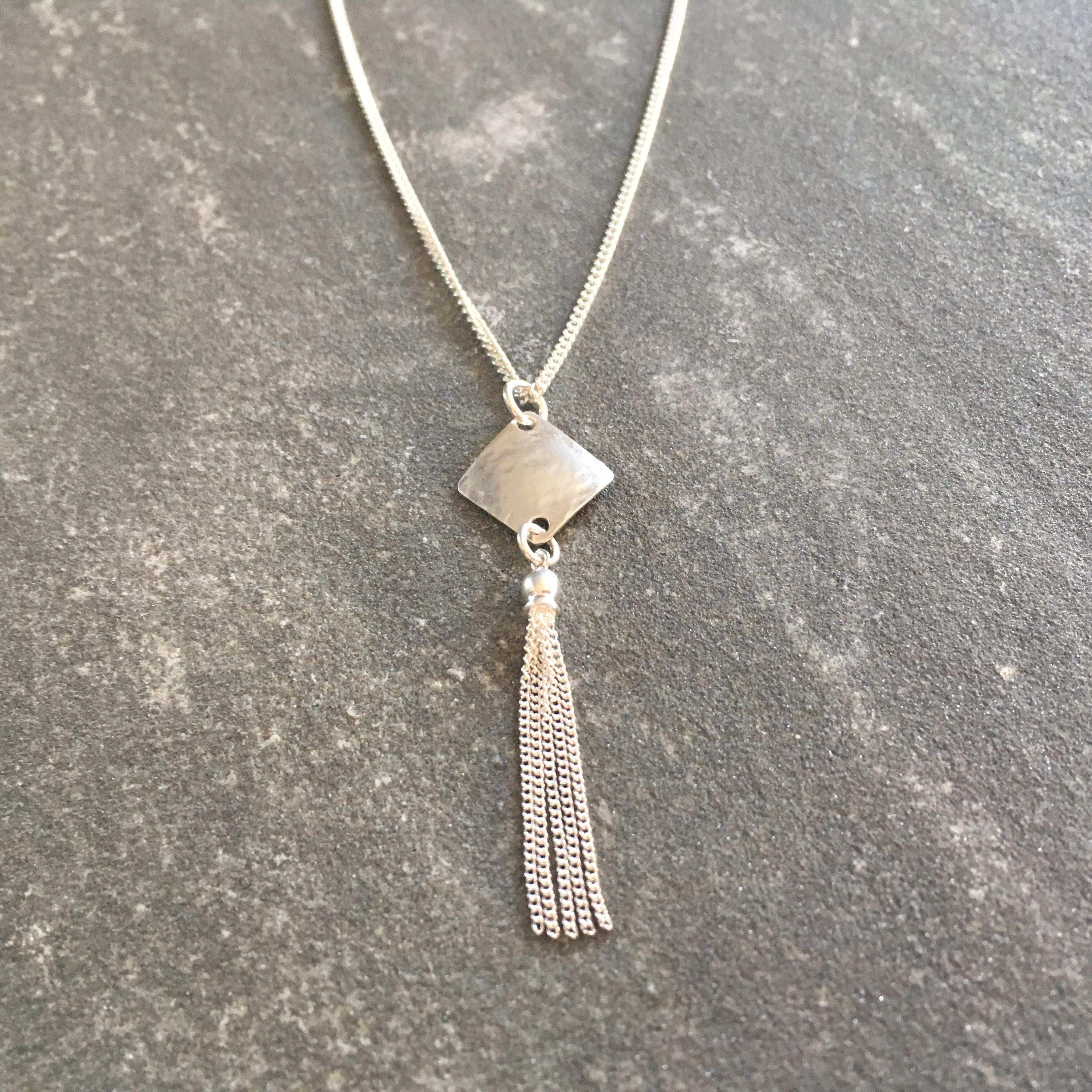 Sterling Silver Diamond Tassel Necklace 925 Silver Hammer | Etsy