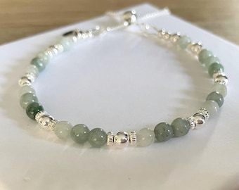Grüne Jade Sterling Silber Schieber Armband: Herz Charm, Verstellbar