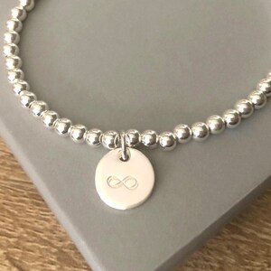 Infinity Charm Sterling Silver Beaded Ball Bracelet, Silver Disc Charm Bracelet