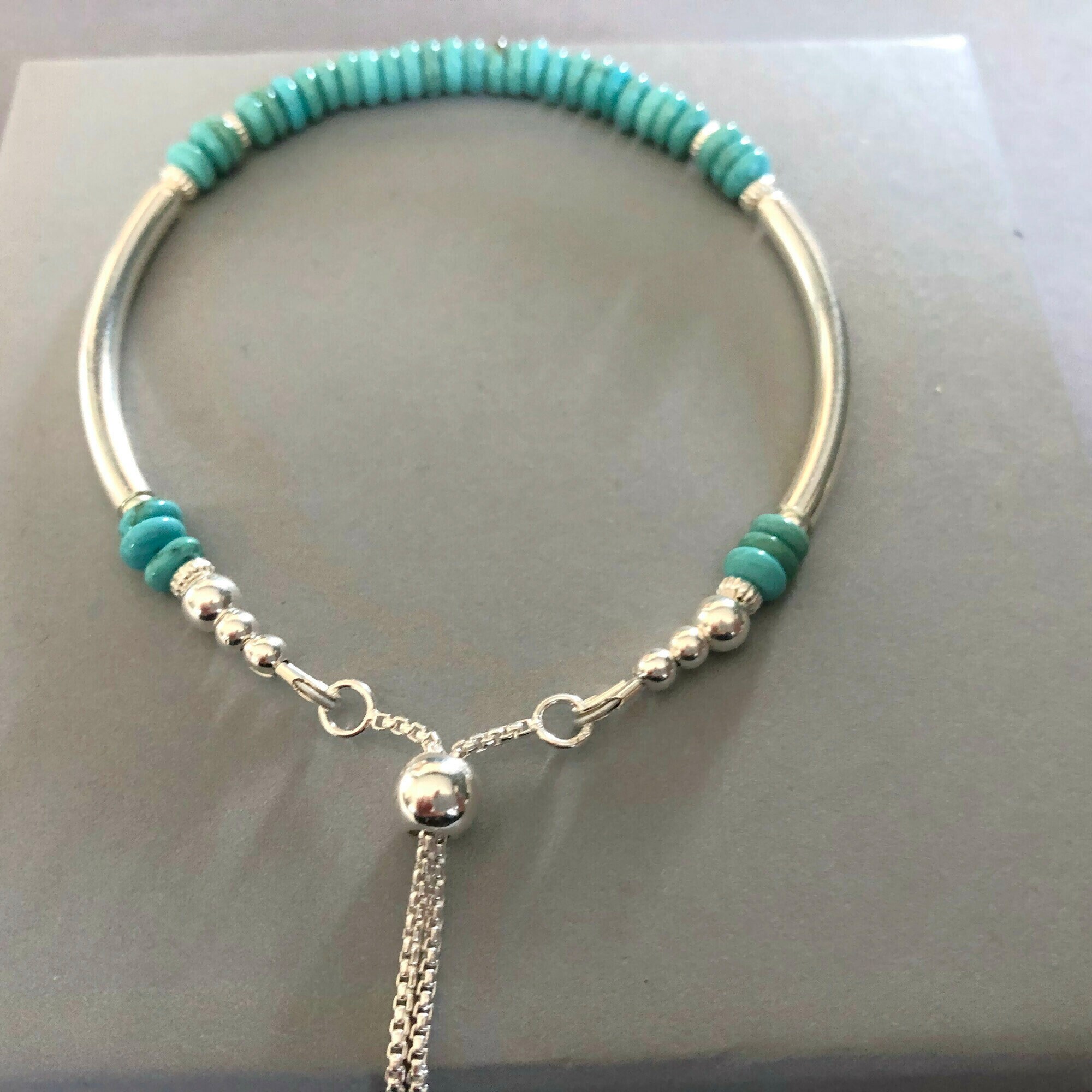 Turquoise Sterling Silver Noodle Bracelet Adjustable Slider | Etsy