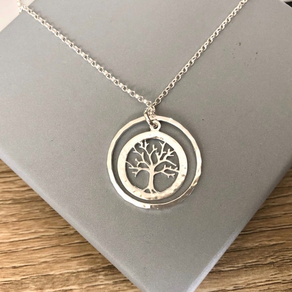 Circle Pendant Necklace Hammered Texture Sterling Silver Circle Pendant Necklace Hammered Texture Sterling Silver