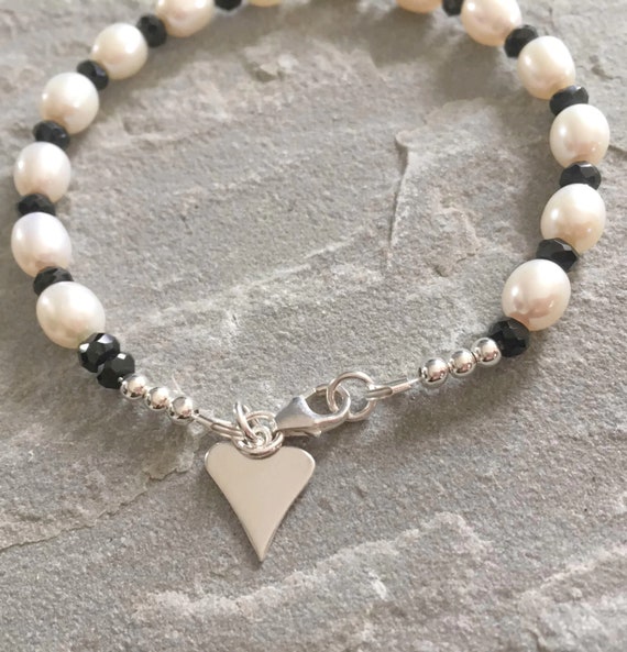 Pulsera de apilamiento de estiramiento de Plata Esterlina Plata Corazón Mini Abd Con Cuarzo Rosa 925