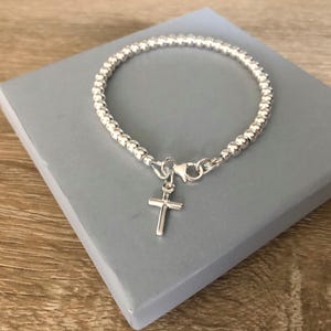 Sterling Silver Cross Charm Bracelet: Beaded Ball Bracelet, Jewelry Gift for Her image 10
