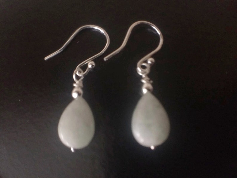 Pale Green Semi Precious Gemstone Jewelry Sterling Silver Jadeite Jewellery Gift for Her Green Jade Teardrop Dangle Earrings