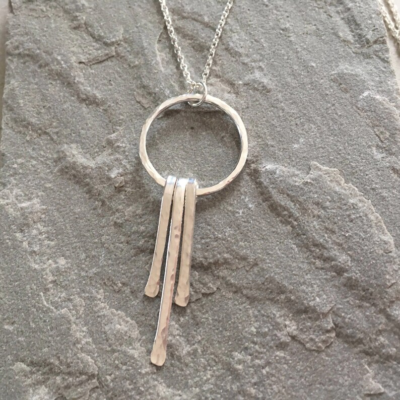 Textured Silver Tassel Pendant 925 Silver Jewellery Gift for Her Modern Pendant Sterling Silver Circle Tassel Necklace