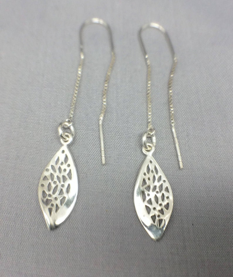 Chain Earrings Contemporary Jewellery Silver Jewelry Sterling Silver Threader Long Dangle Leaf Earrings Long Leaf Earrings