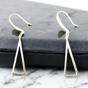 Sterling Silver Triangle Earrings, Long Geo Earrings, Jewelry Gift for Her