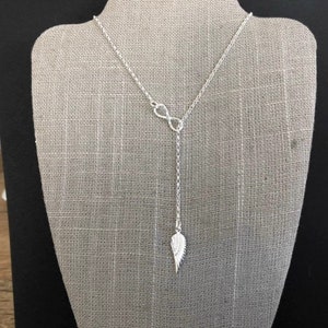 infinity Angel Wing Lariat 'Y' Necklace, Sterling Silver, Angel Wing Charm Infinity Pendant, image 10
