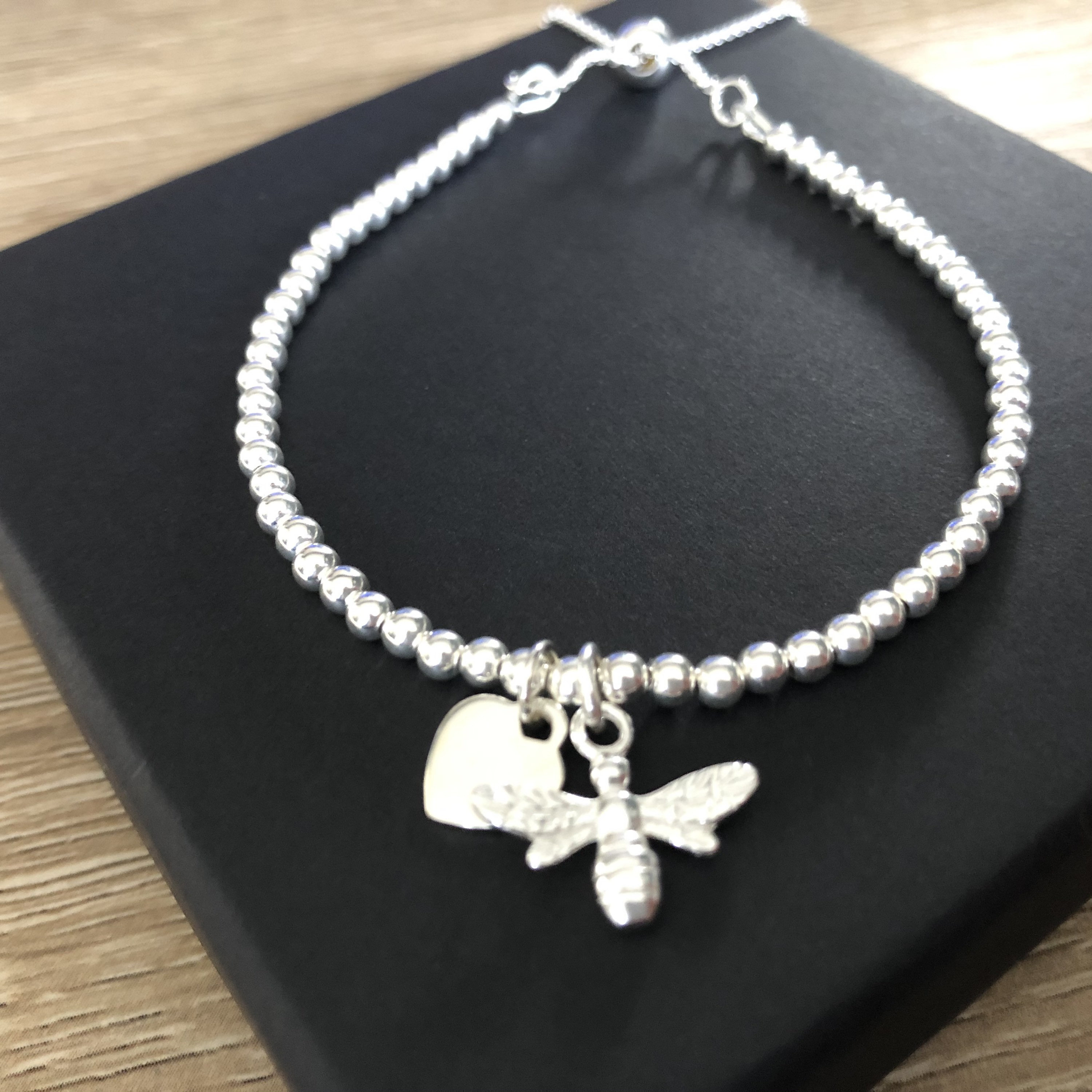 Sterling Silver Bee Heart Charm 