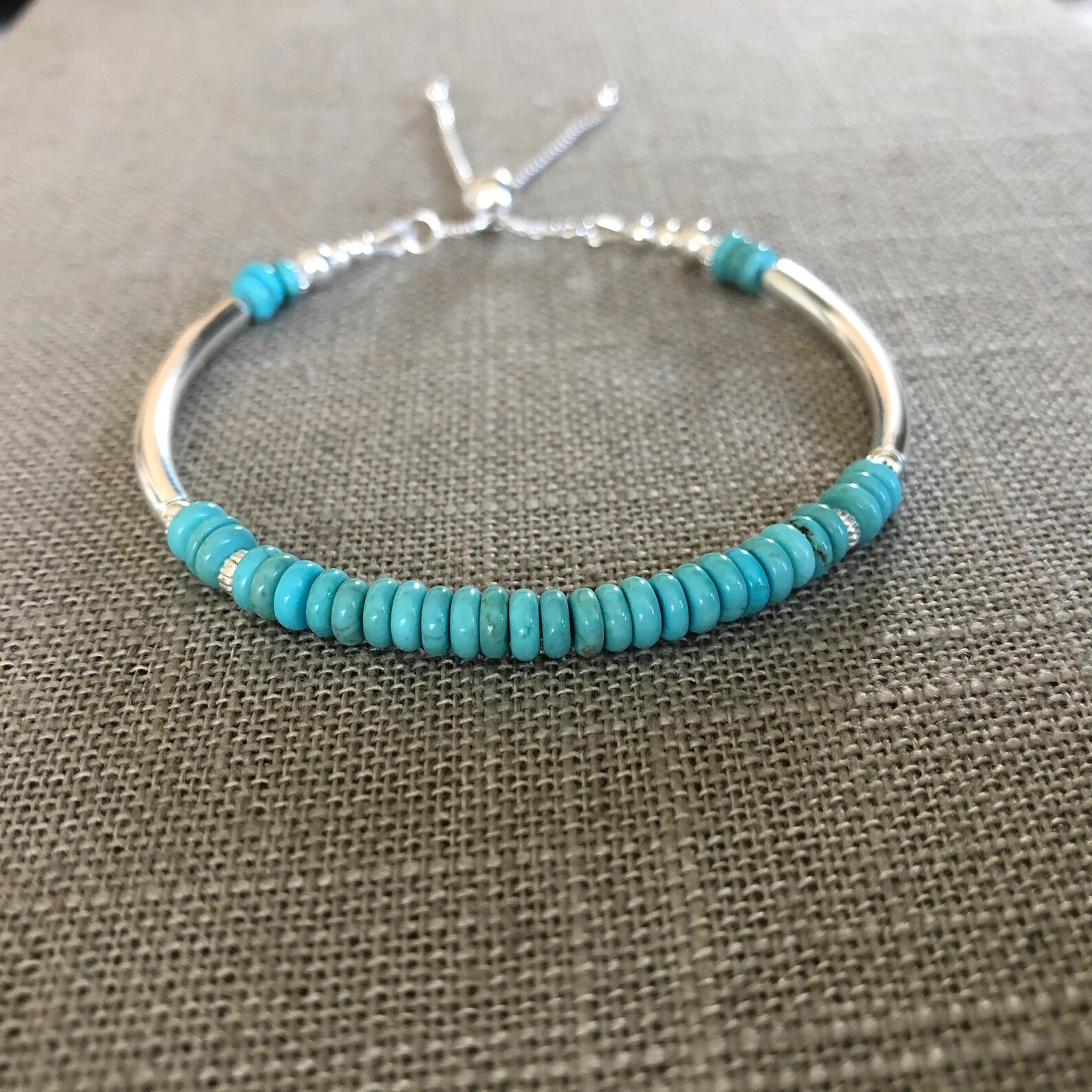 Turquoise Sterling Silver Noodle Bracelet Adjustable Slider | Etsy