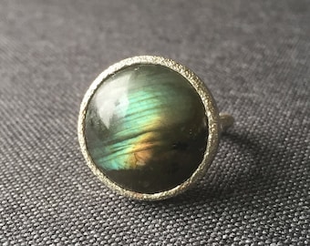 Labradorite sterling silver graining statement cocktail ring