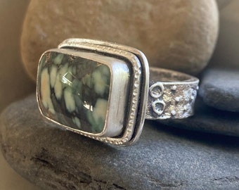 Polywog Variscite sterling silver sand cast ring