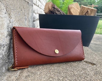 Leather wristlet clutch wallet with strap