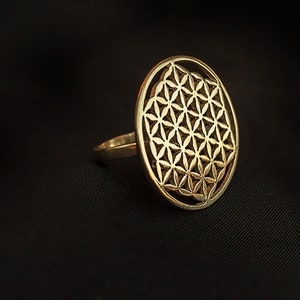 Anillo de plata Flor de la Vida / Anillo de Geometría Sagrada / Anillo Semilla de Vida Último- Tamaño 7 EE.UU. / 55 UE