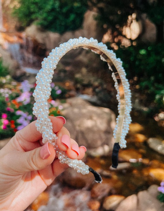Ivory Minimalist Pearl Headband- Hair Accessory, Bridal  display picture 1