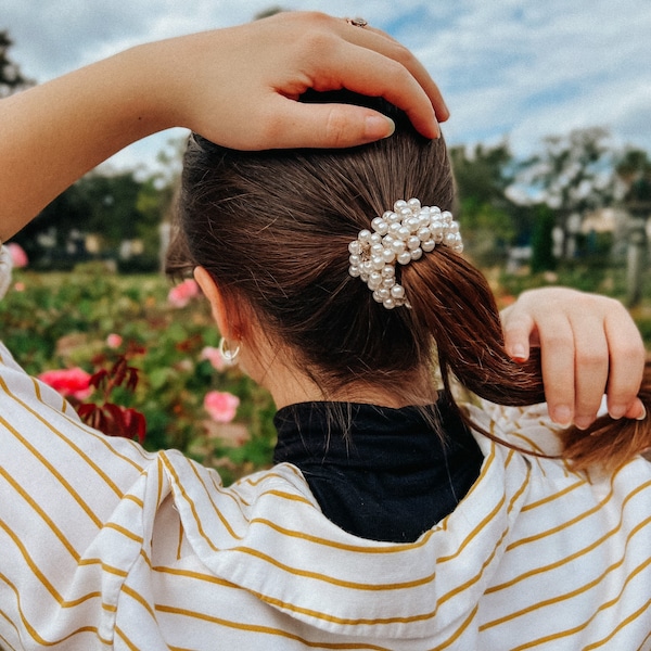 Pearl Scrunchie, Hair Tie elastic