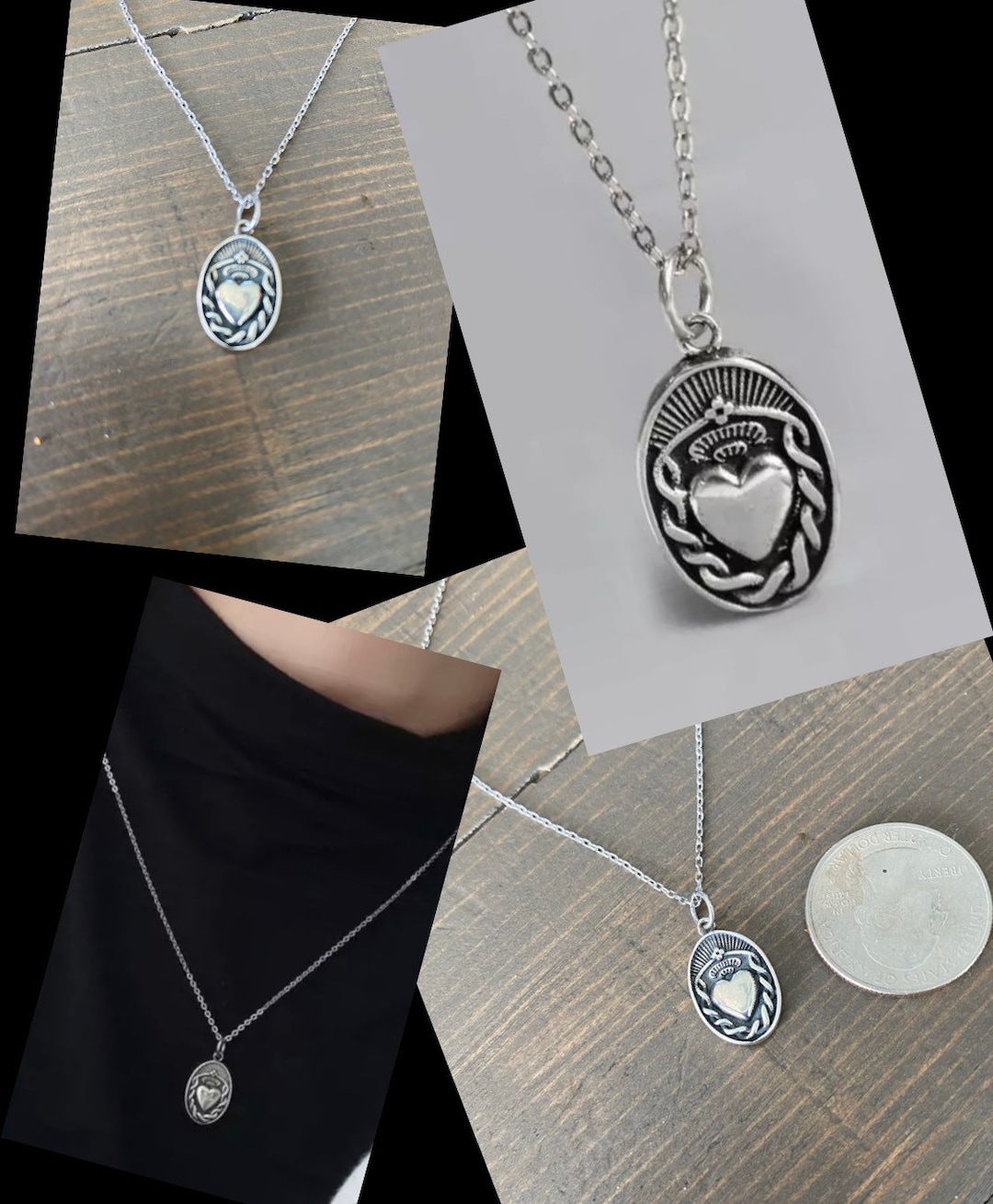 Collier Pendentif Cœur Rose En Argent Sterling 925 - Chaîne Ajustable 16-18 Pouces - Poids 11.28g - #P960 - Occasion