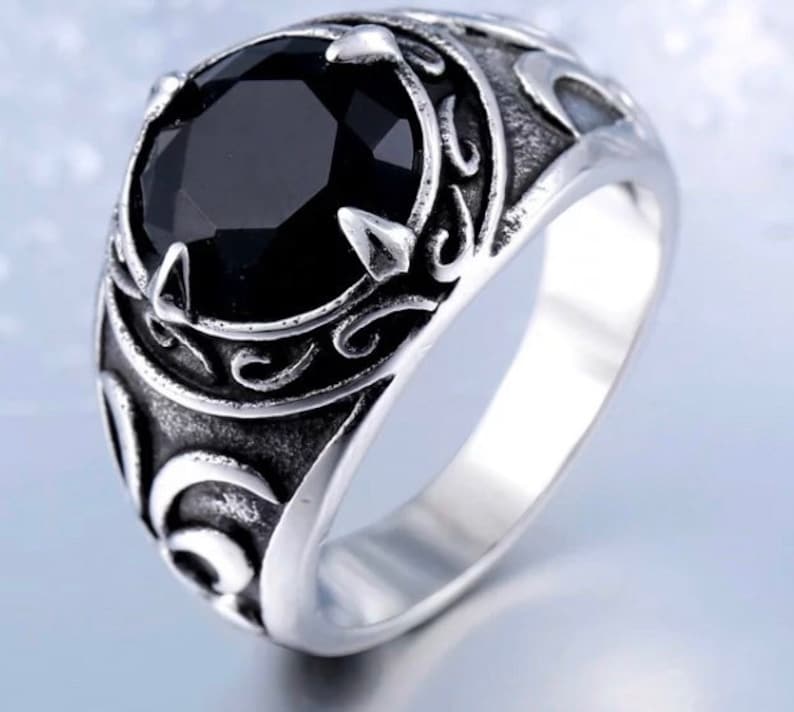 onyx and stainless steel ring