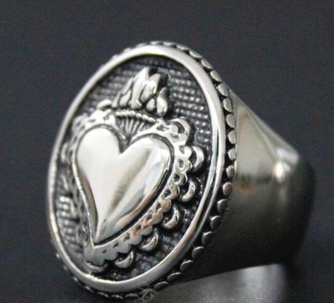 Stainless Steel Sacred Heart Ring - Etsy