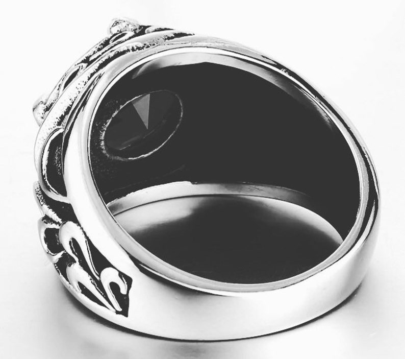 onyx and stainless steel ring