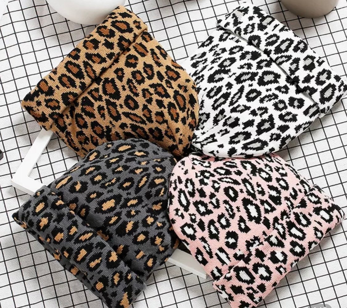 Gray Leopard Animal Print Beanie Hat - ShopperBoard