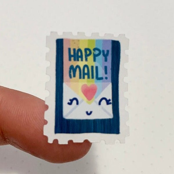 Happy Mail Postage Stamp Shaped Pen Pal Small Business Owner Packaging Sticker Sheet