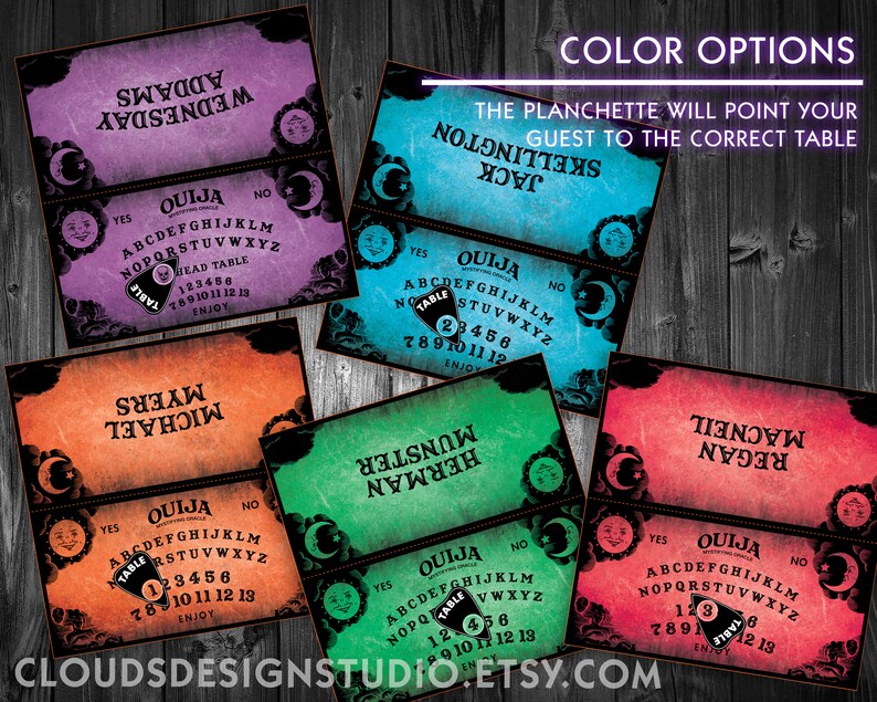 Halloween or Spooky Event PRINTABLE Custom Ouija Themed Placecards for your Hallowedding