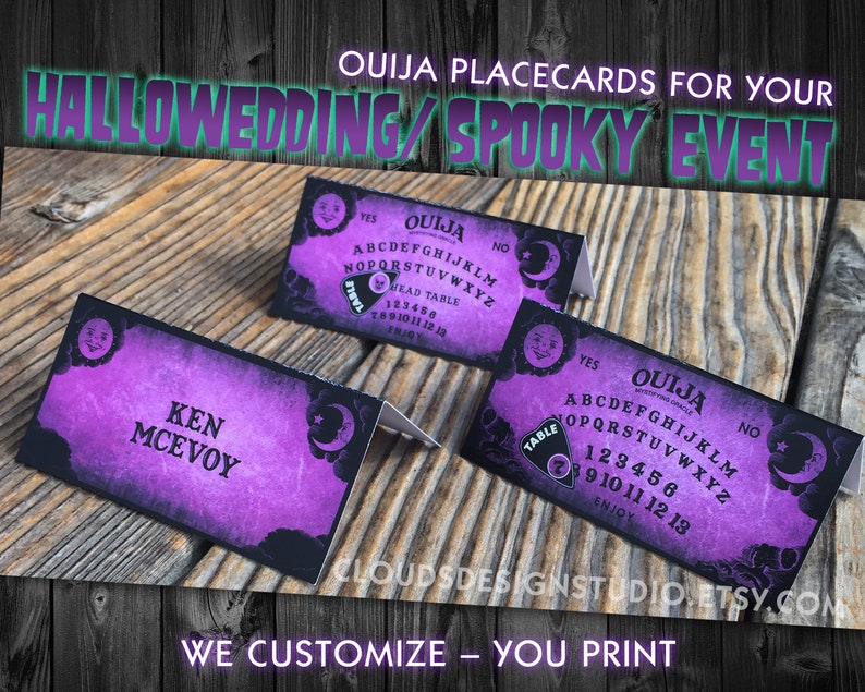 Halloween or Spooky Event PRINTABLE Custom Ouija Themed Placecards for your Hallowedding
